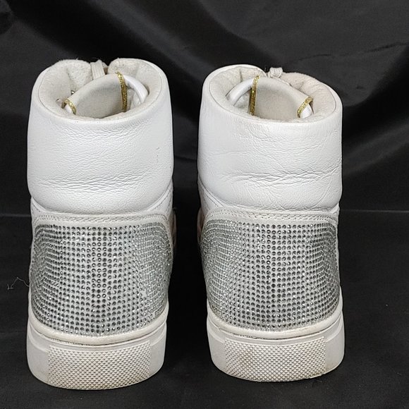 Guess High Top Sneaker Women's Sz 6 White Quilted Athletic Shoe Rhinestone Heelt - Picture 5 of 10